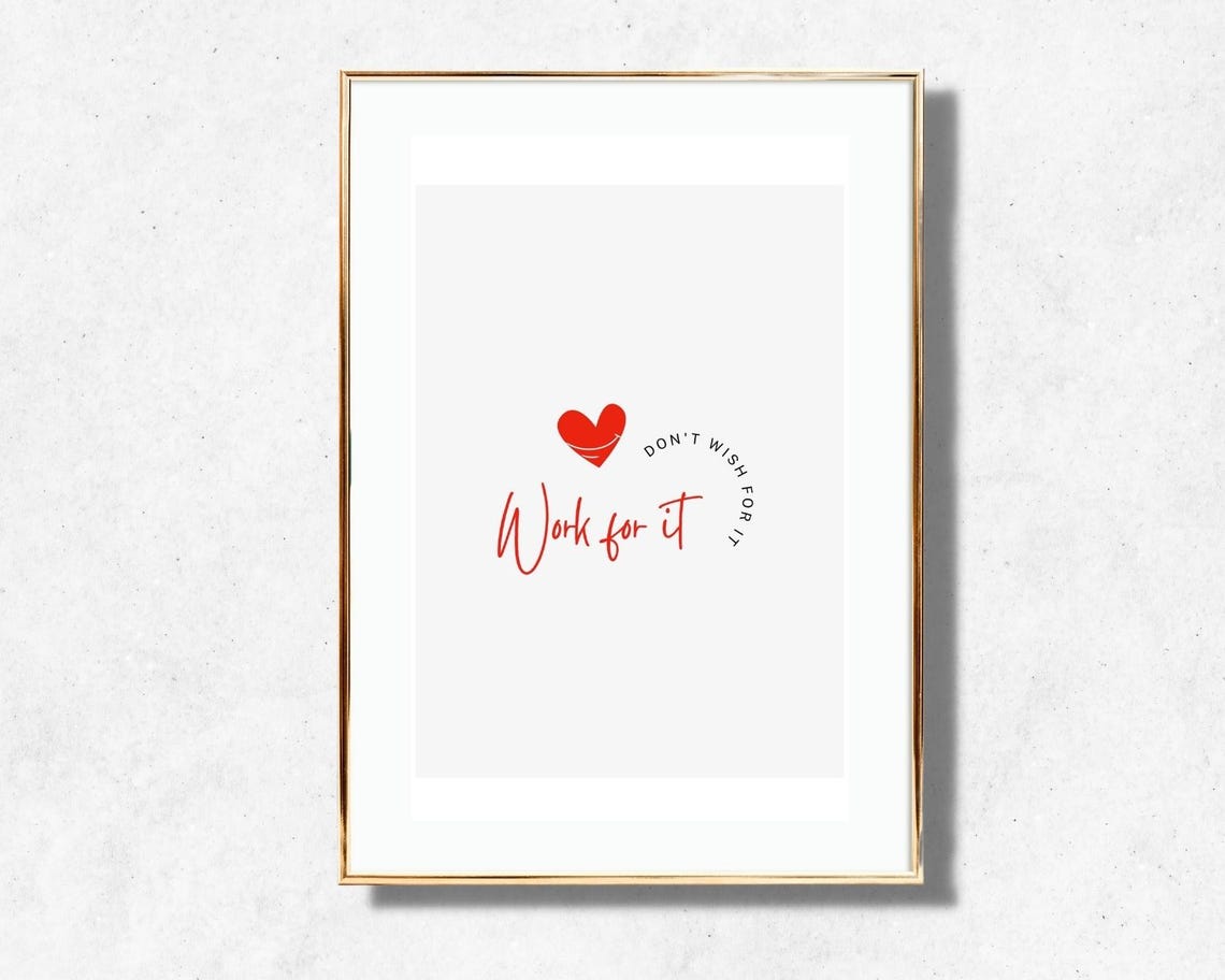 Work For It Motivational Quote Red Script Heart Accent Poster - Image 2