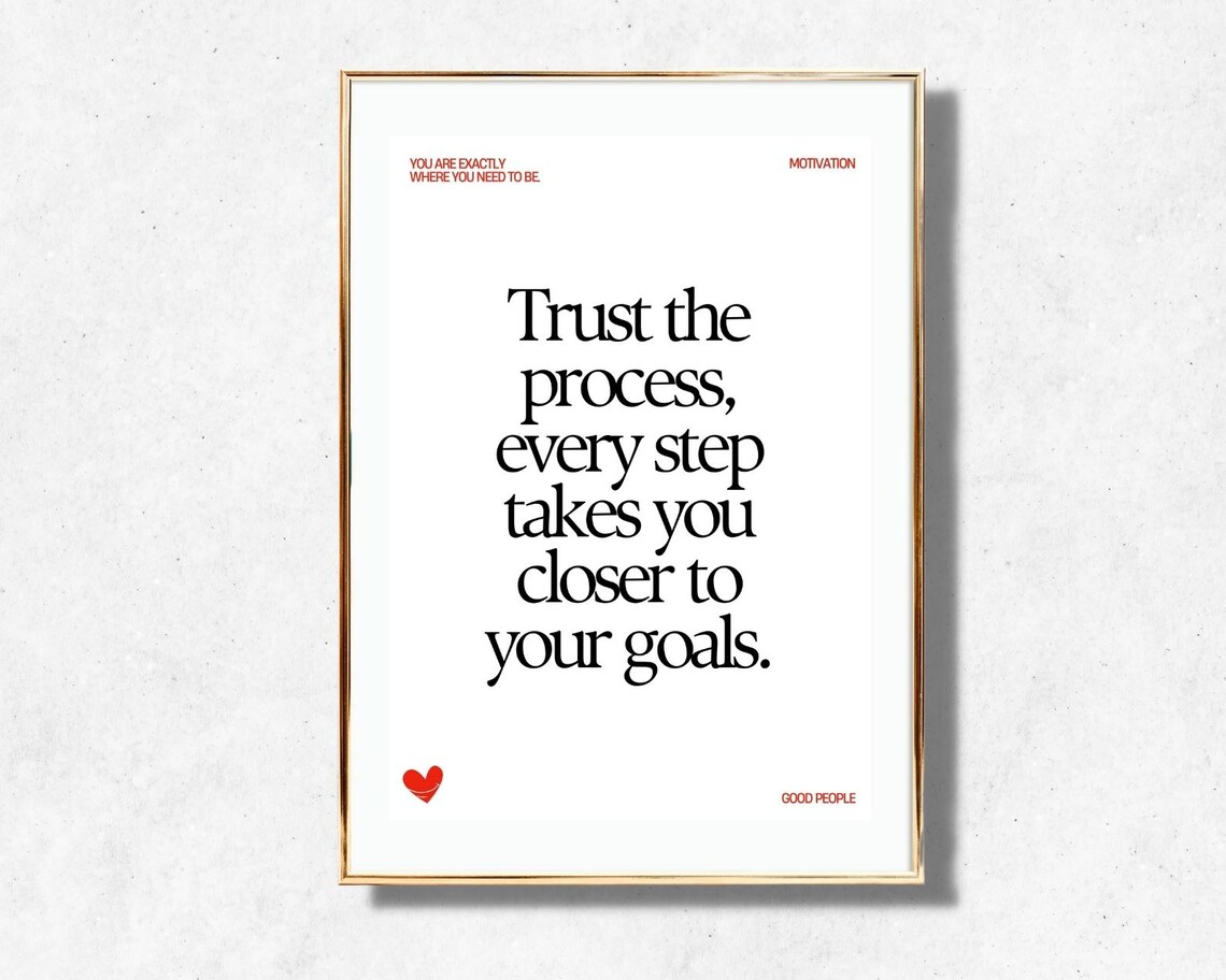 Trust The Process Closer To Your Goals Black Typography Motivation Poster - Image 2