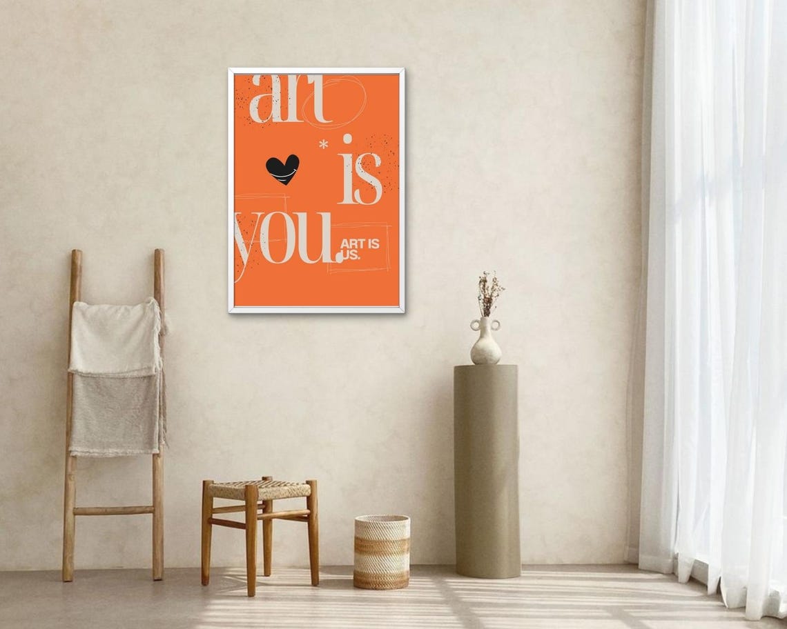 Art Is You Bold Orange Cream Heart Modern Gallery Statement Poster - Image 2