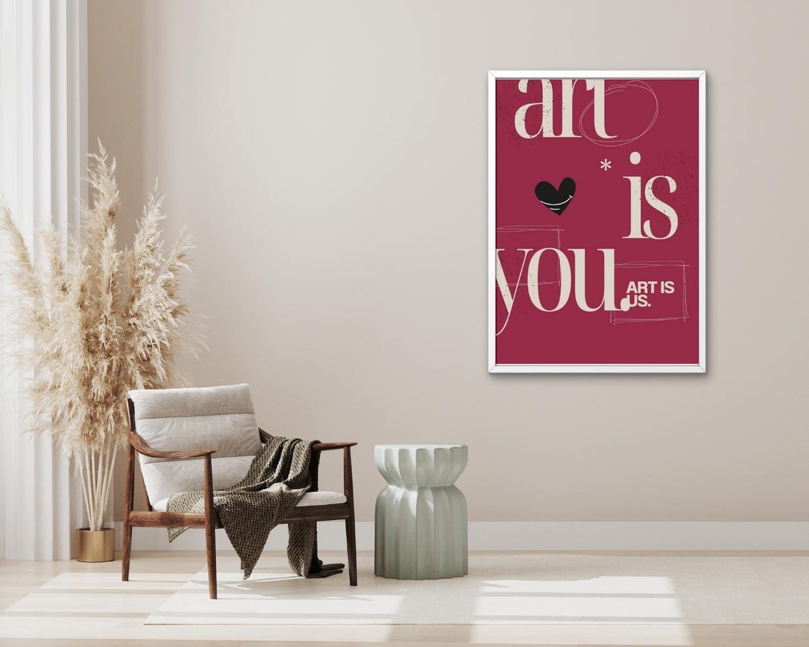 Art Is You Burgundy Cream Heart Modern Gallery Statement Poster - Image 3