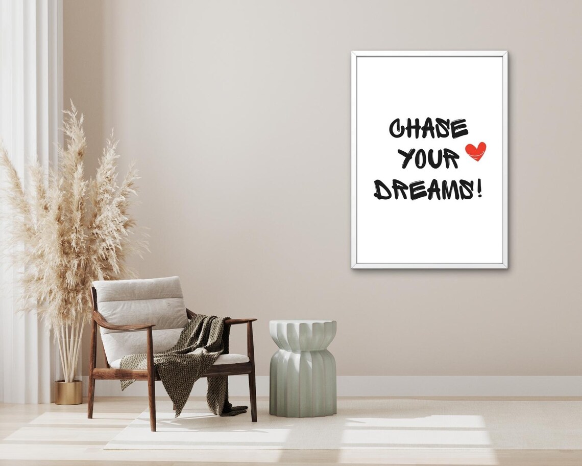 Chase Your Dreams Quote Brush Lettering Red Heart Inspiring Poster - Image 3