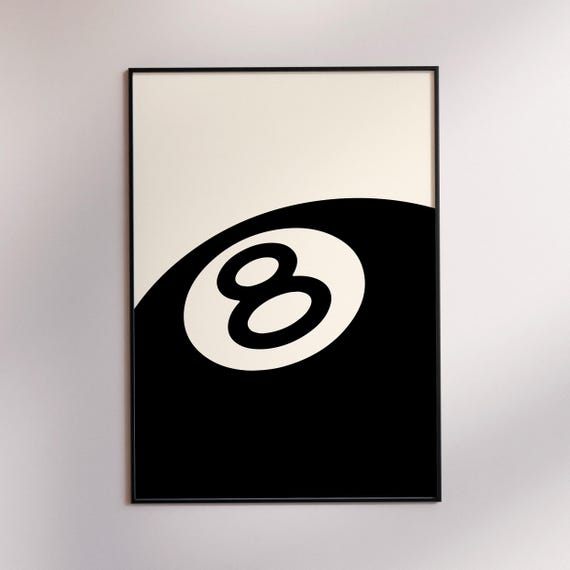 8 Ball Eight Print Trendy Retro Wall Art Funky Bar Cart Decor Abstract Illustration