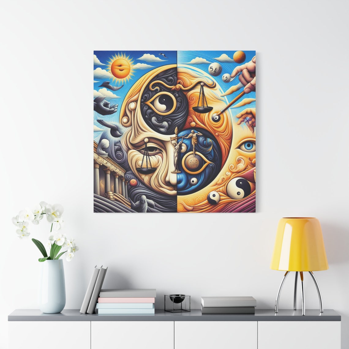 Surreal Yin Yang Eye Cosmic Face Balance Scales Mystical Art Poster - Image 2