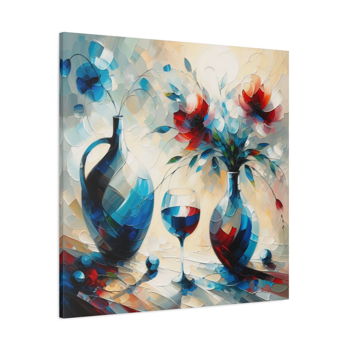 Abstract Wine Glass Flowers Blue Vase Impasto Modern Still Life Poster - Image 3