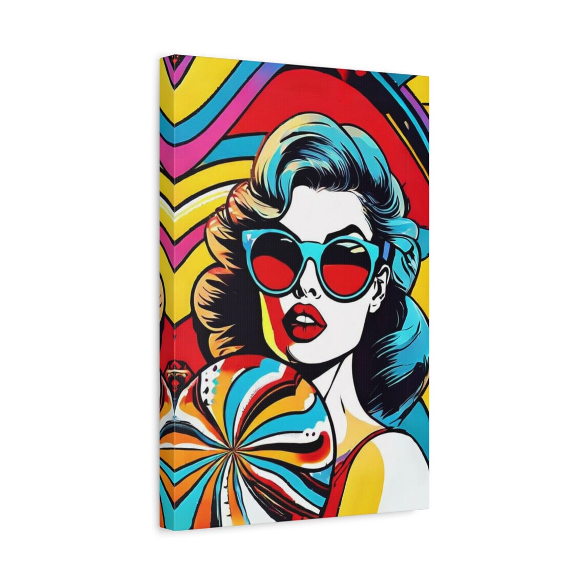 Retro Pop Art Woman Red Sunglasses Colorful Swirl Modern Portrait Poster - Image 4