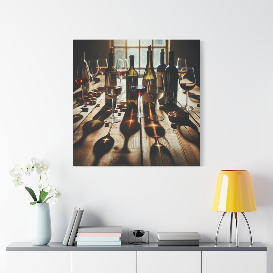 Vintage Wine Bottles Glasses Rustic Table Window Light Photo Poster - Image 2