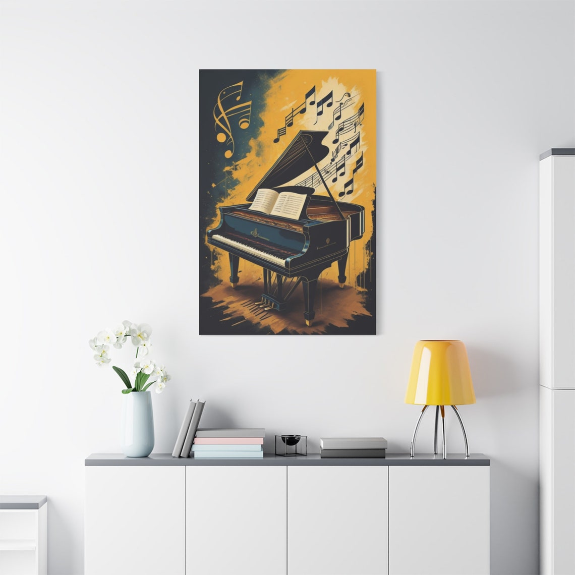 Vintage Black Grand Piano Sheet Music Gold Notes Retro Jazz Poster - Image 2