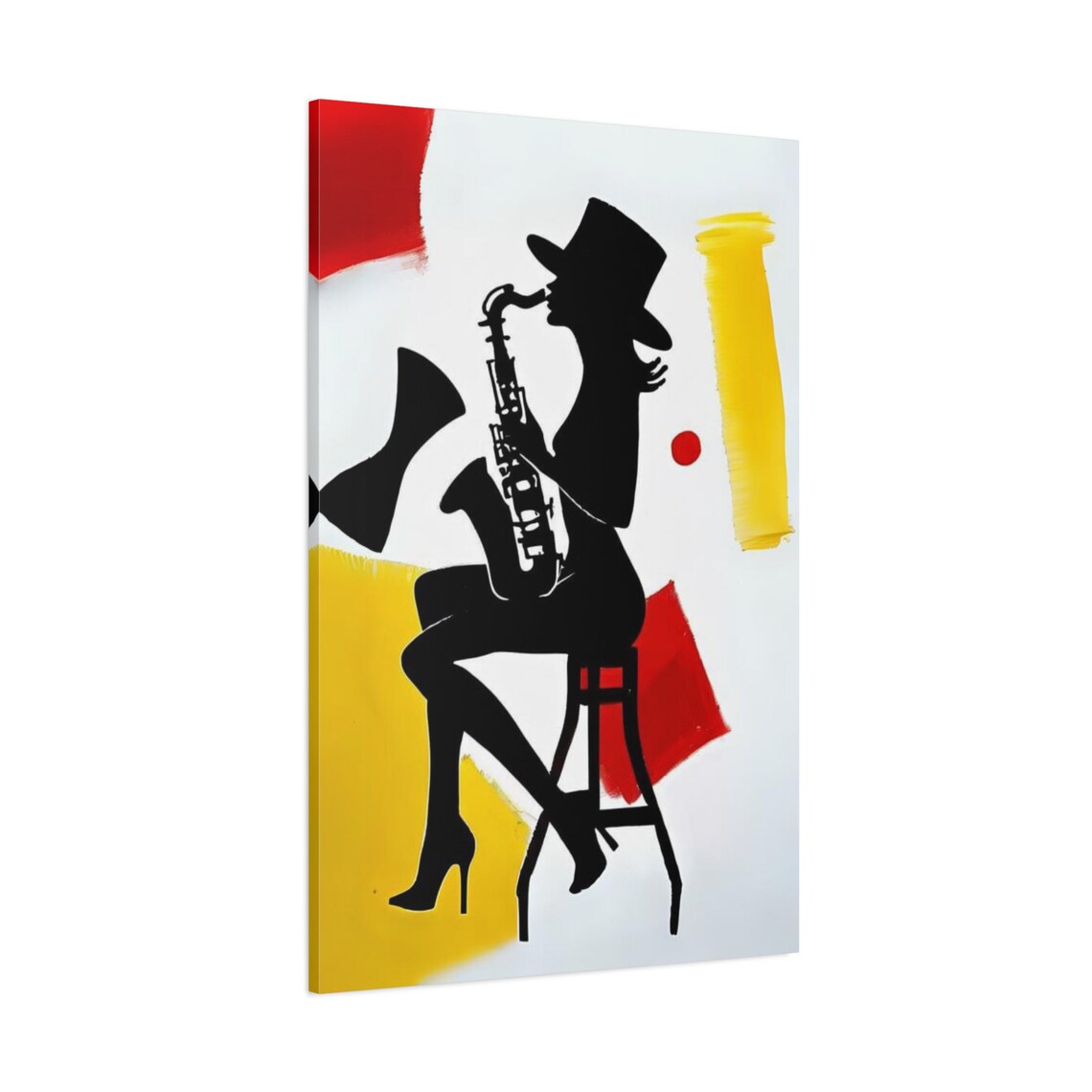 Black Silhouette Woman Saxophone Player Red Yellow Abstract Jazz Art Poster - Image 3
