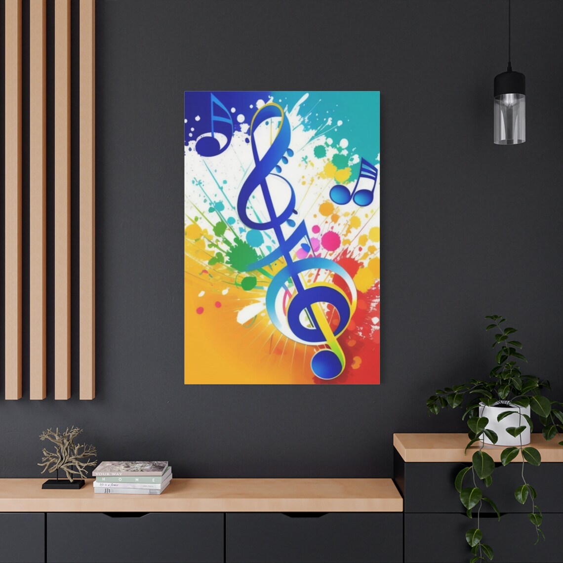 Blue Treble Clef Colorful Music Notes Paint Splatter Musical Wall Poster - Image 4