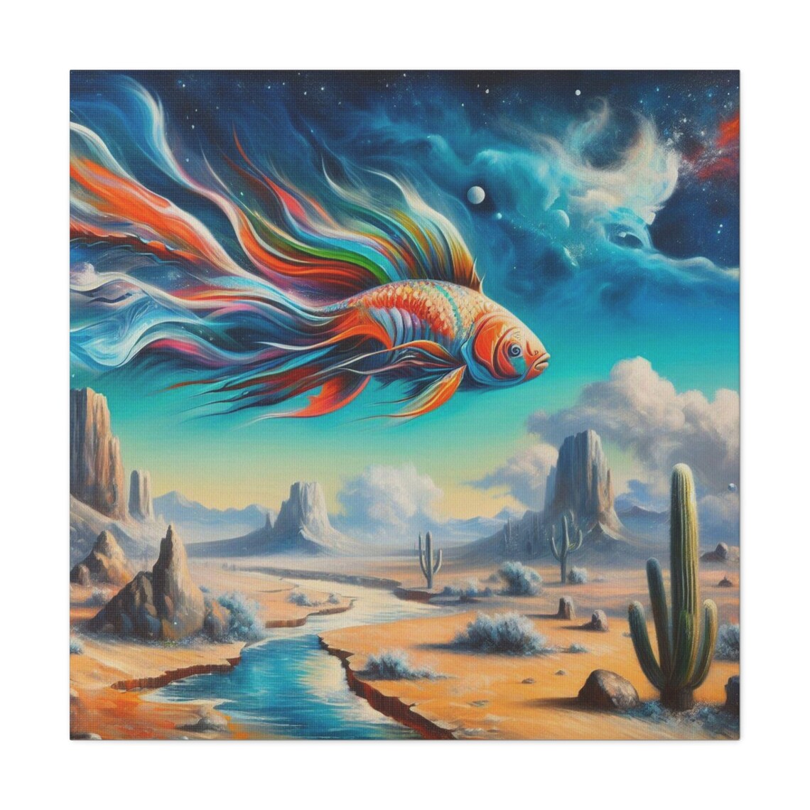 Surrealism Wall Art Painting Surreal Fish Painting Surrealist Colorful Fish Art Koi Fish Painting Stretched 125 - Image 2
