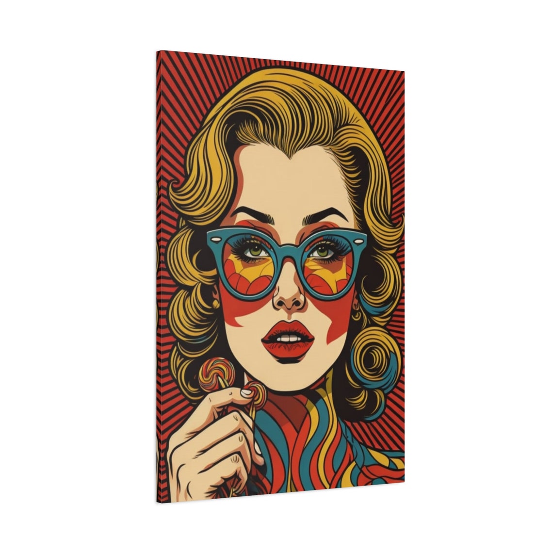 Retro Pop Art Blonde Woman Face Comic Style Colorful Glasses Poster - Image 3