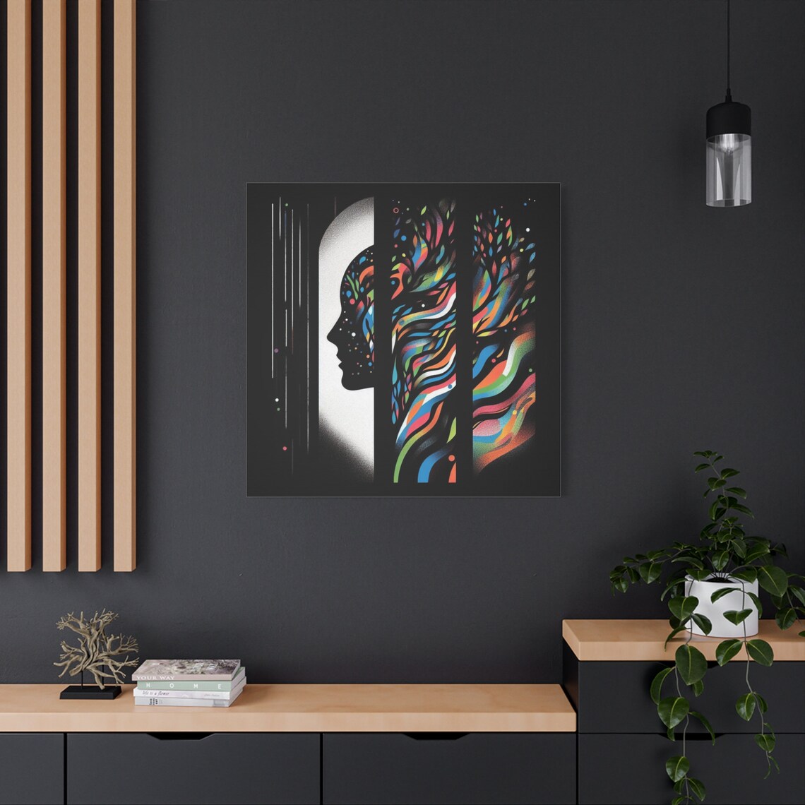Modern Woman Silhouette Art Black And White Abstract Art With A Pop Of Color Tree Silhouette Wall Art Stretched 125 - Image 4