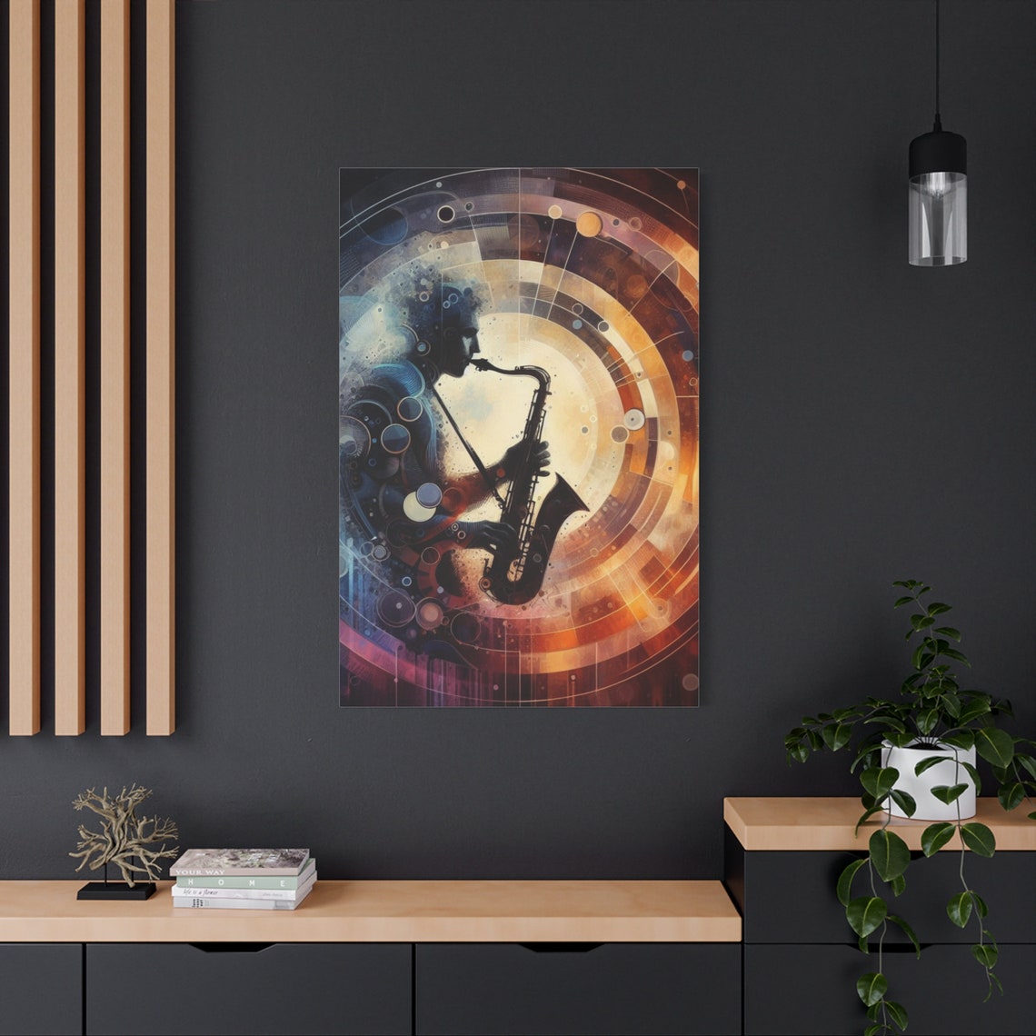 Saxophone Silhouette Golden Mandala Circles Jazz Music Art Poster - Image 2