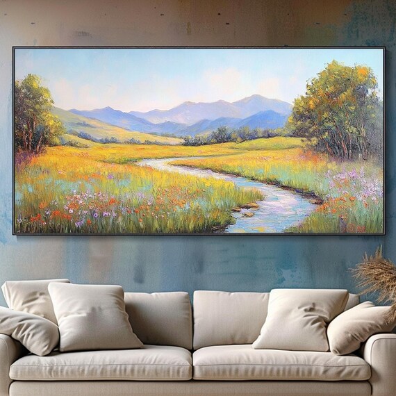 Sunny Landscape Painting Textured Palette Knife Boho Modern Art Wall Decor For Bedroom Living Room Original Handcrafted Moving Gift