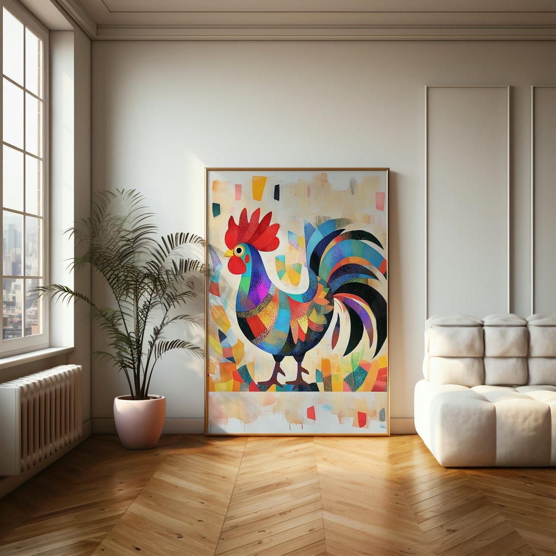 Colorful Geometric Patchwork Rooster Folk Art Modern Decor Poster - Image 2