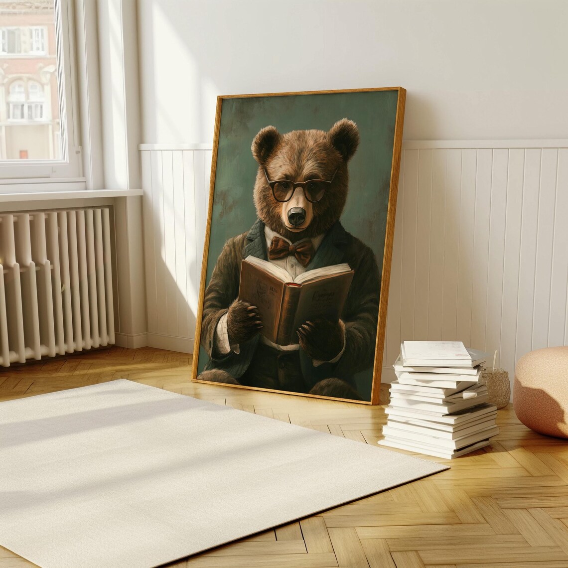 Dapper Bear Reading, Whimsical Vintage Art Print - Image 5