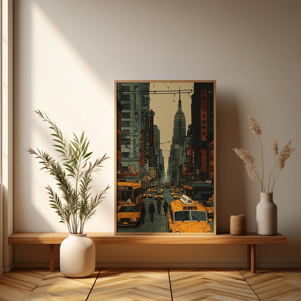 Retro New York City Street Scene with Yellow Taxis Art Poster - Image 3