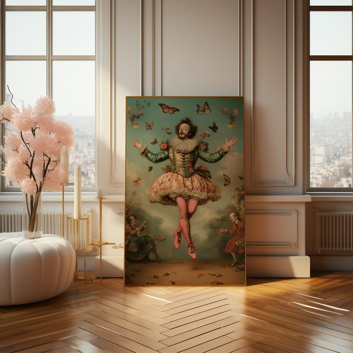 Baroque Jester Dancing With Butterflies Surreal Rococo Art Poster - Image 4