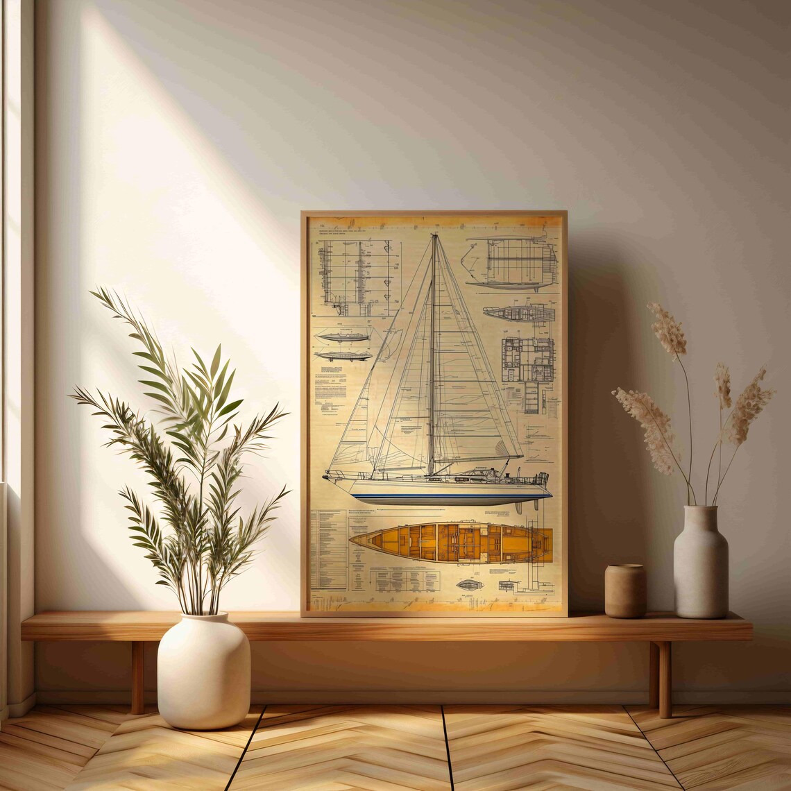 Vintage Yacht Blueprint, Nautical Sailing Art Print - Image 3