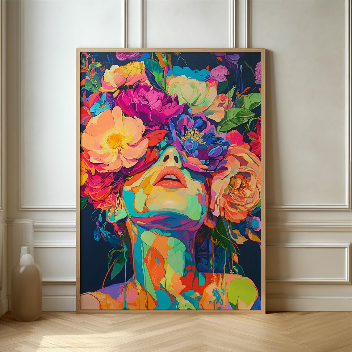 Contemporary Floral Woman Embracing Nature Art Print