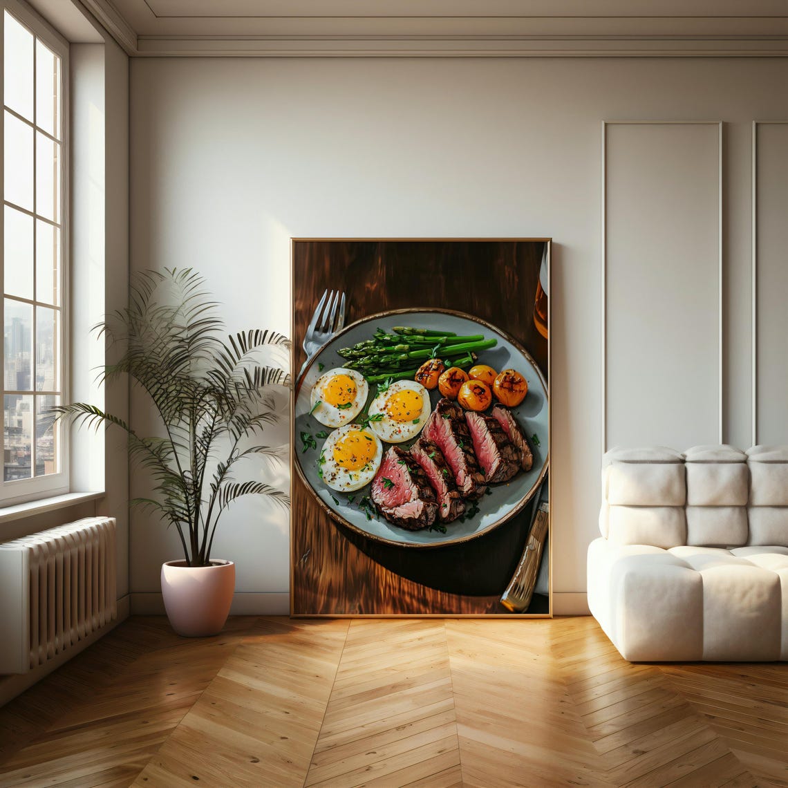 Sliced Steak and Fried Eggs Gourmet Breakfast Plate Art Poster - Image 2