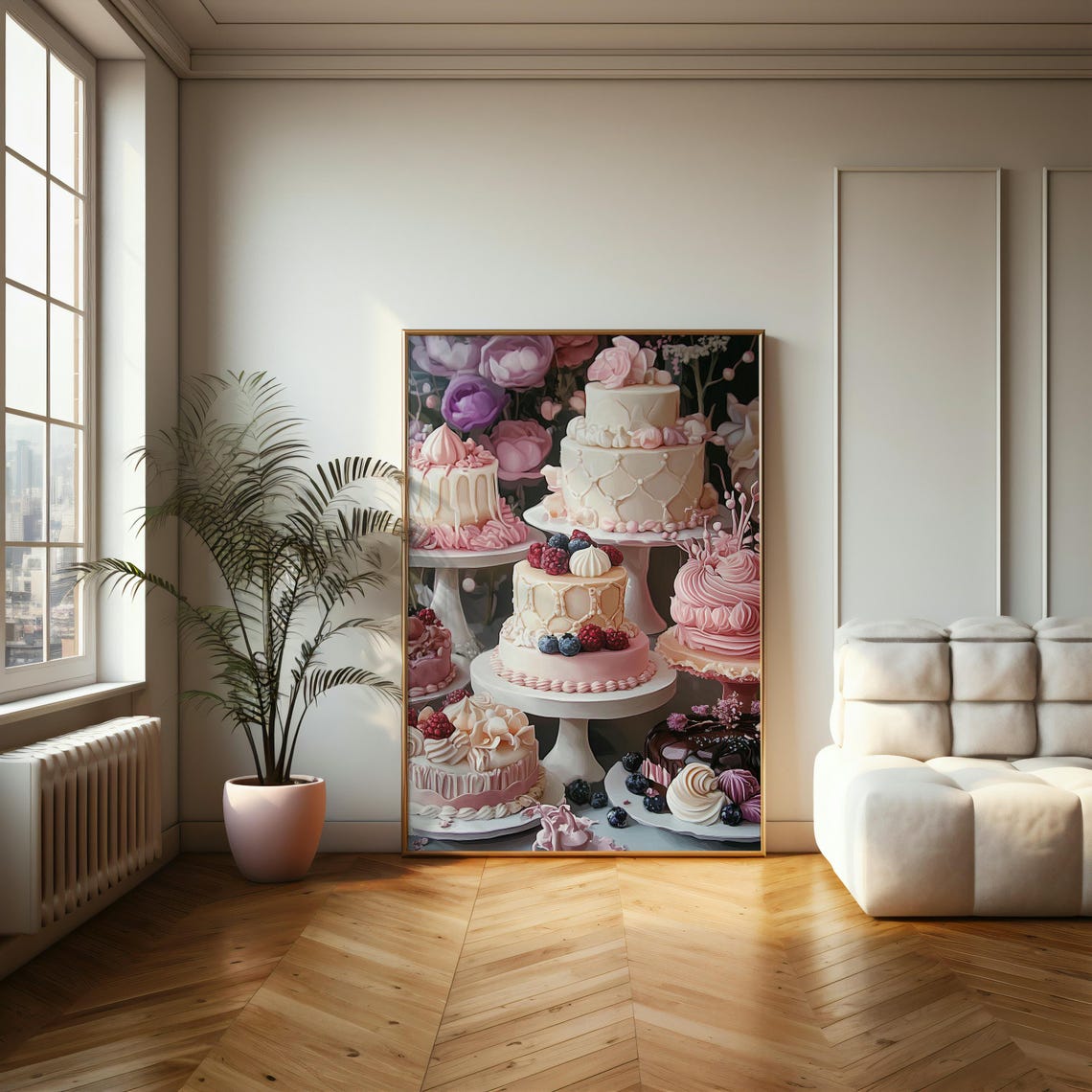 Pink Layer Cakes and Berry Desserts Still Life Bakery Wall Poster - Image 2