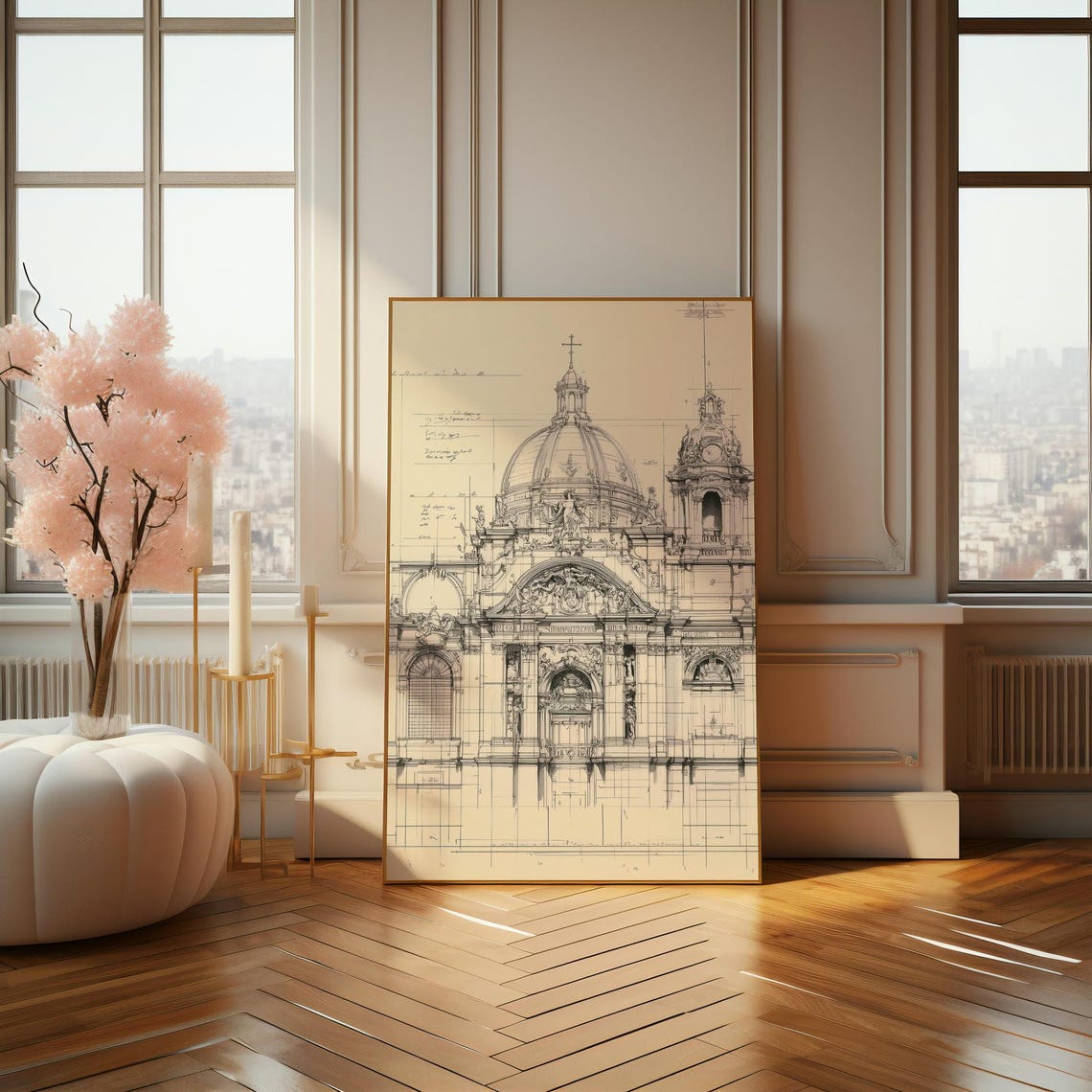 Baroque Church Facade Architectural Elevation Drawing Wall Art - Image 4