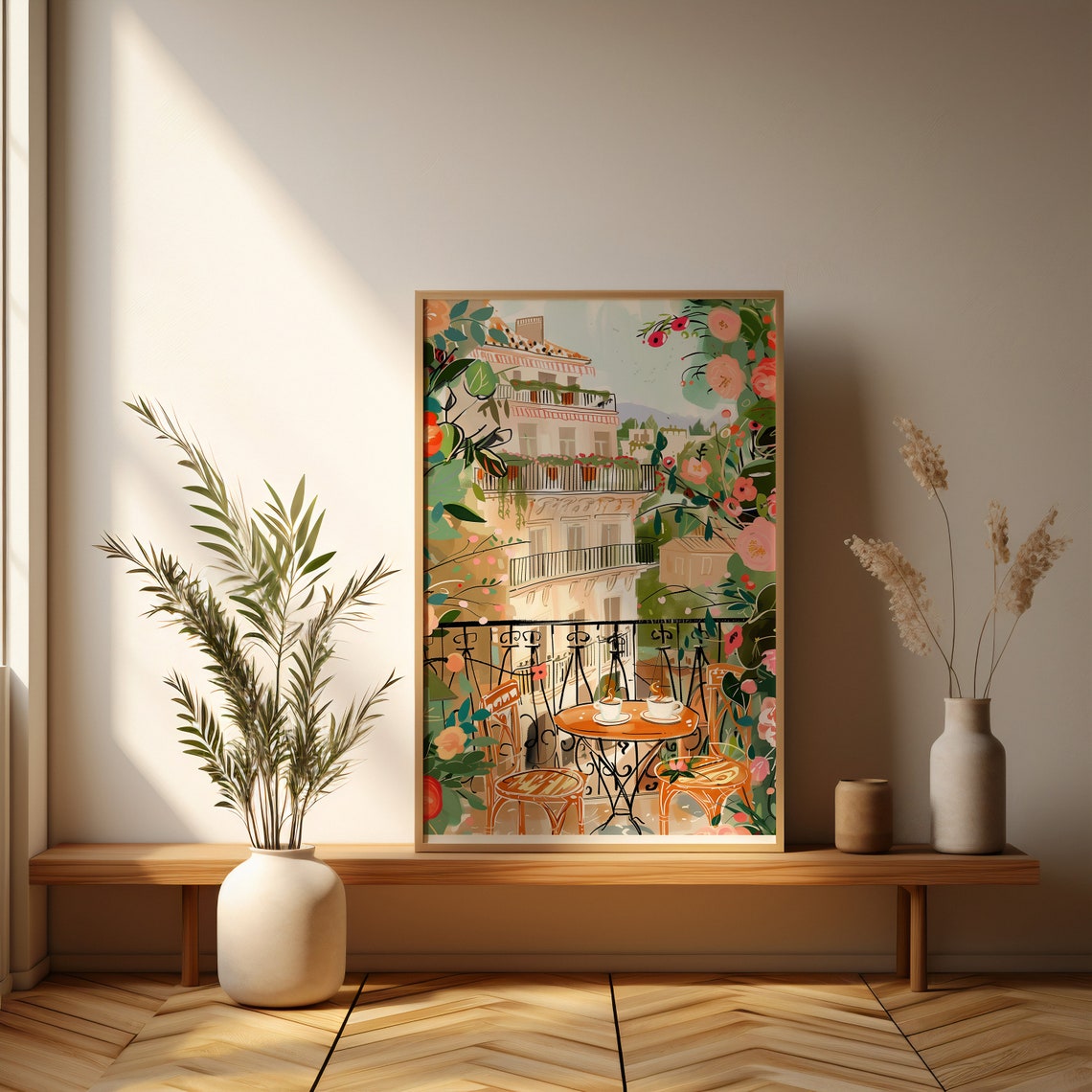 Charming Sunny French Terrace With Flowers And Coffee For Two Poster - Image 5