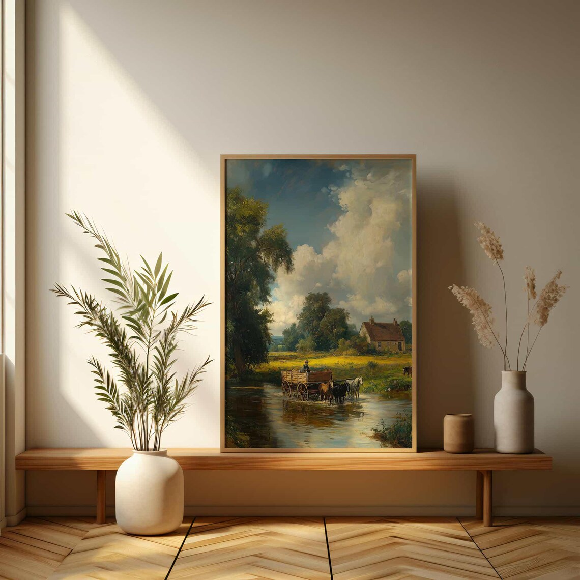 Horse Drawn Wagon Crossing a Stream Vintage Farm Scene Poster - Image 3