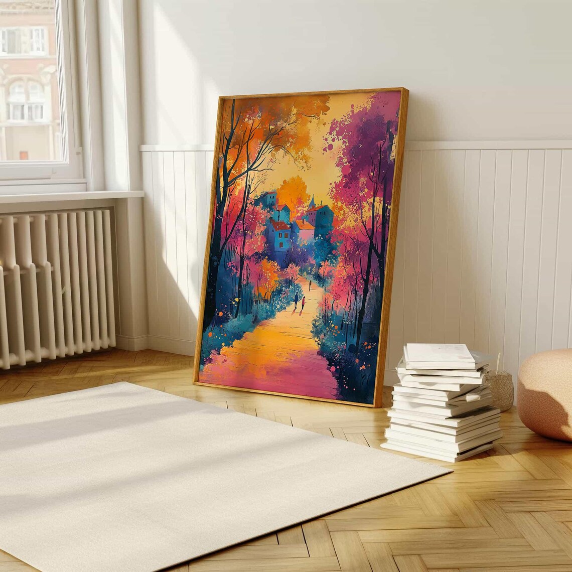 Village Scene Autumn Landscape Poster, Abstract Style - Image 5