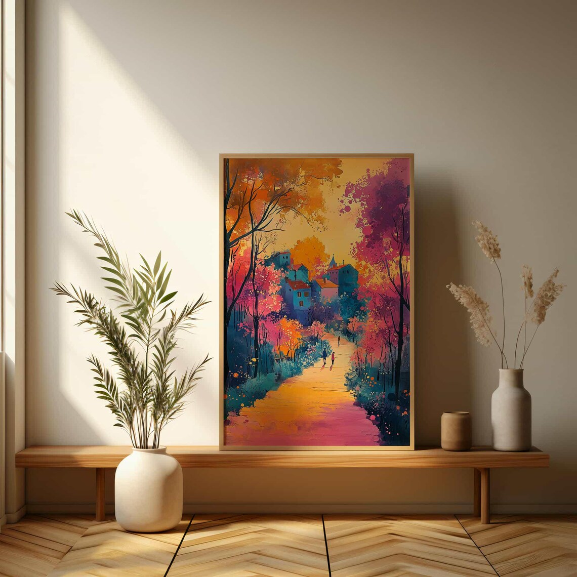 Village Scene Autumn Landscape Poster, Abstract Style - Image 3