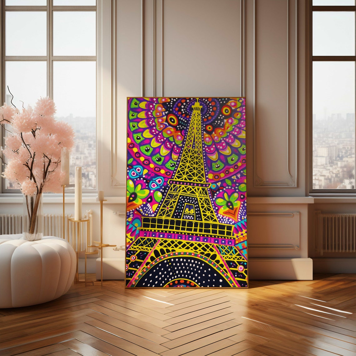 Eiffel Tower Psychedelic Neon Mandala Parisian Pop Art Poster - Image 4