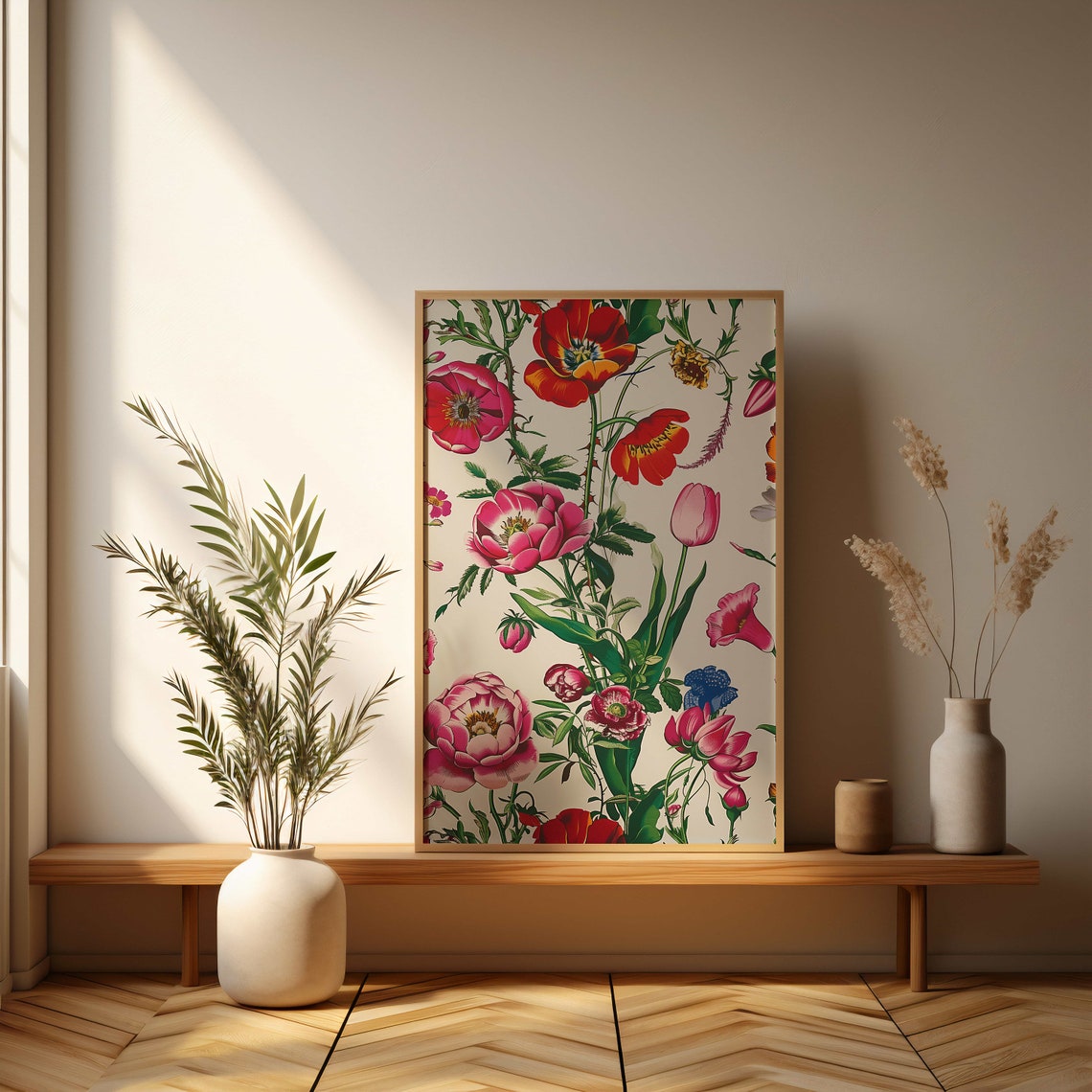 Vibrant Poppies Peonies and Tulips Floral Botanical Art Poster - Image 3