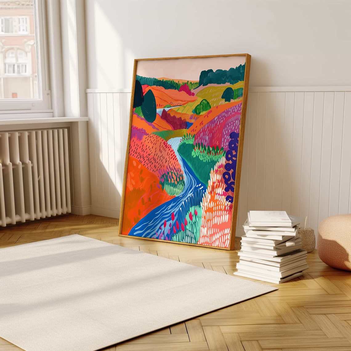 Colorful Winding River Valley Countryside Abstract Art Poster - Image 5