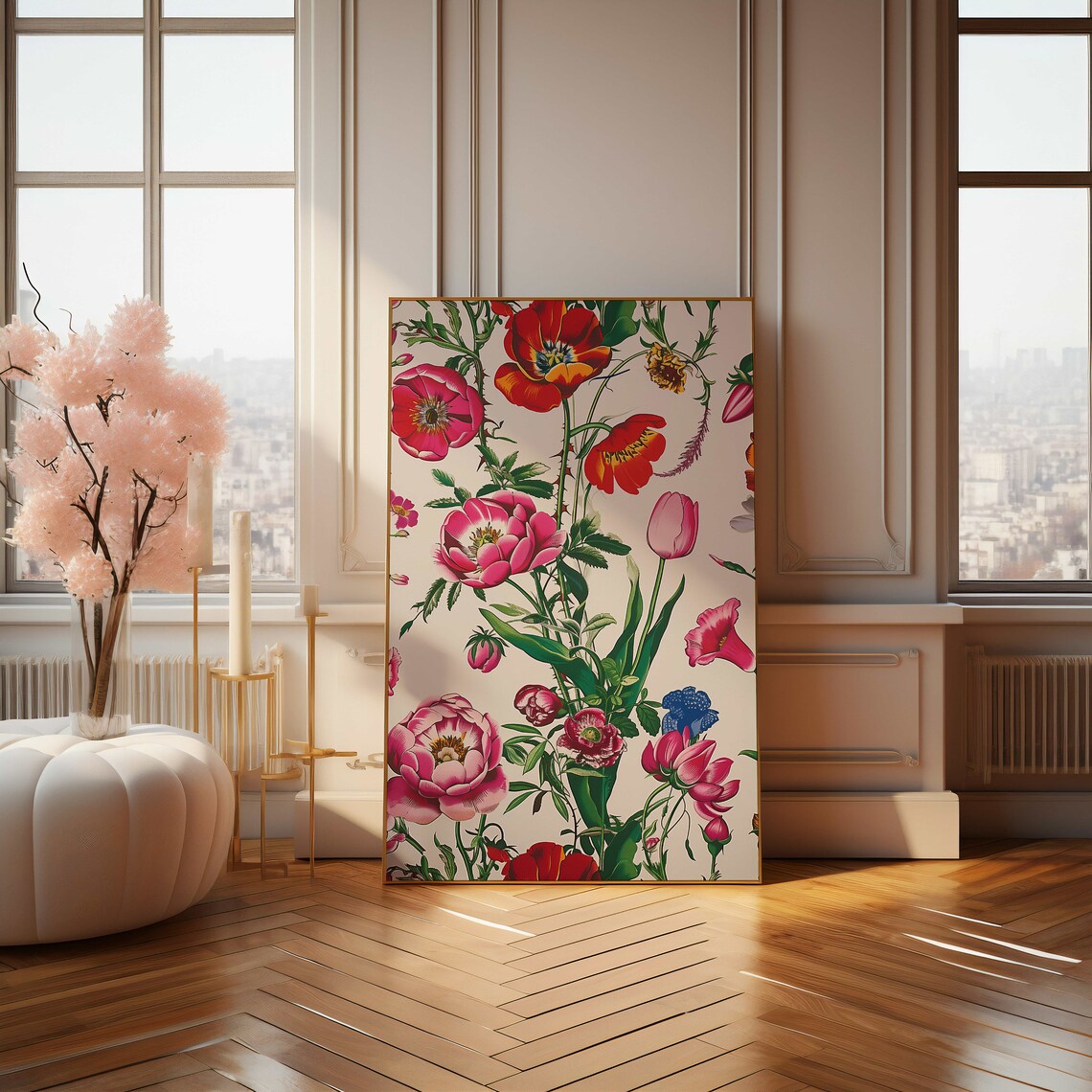 Vibrant Poppies Peonies and Tulips Floral Botanical Art Poster - Image 4
