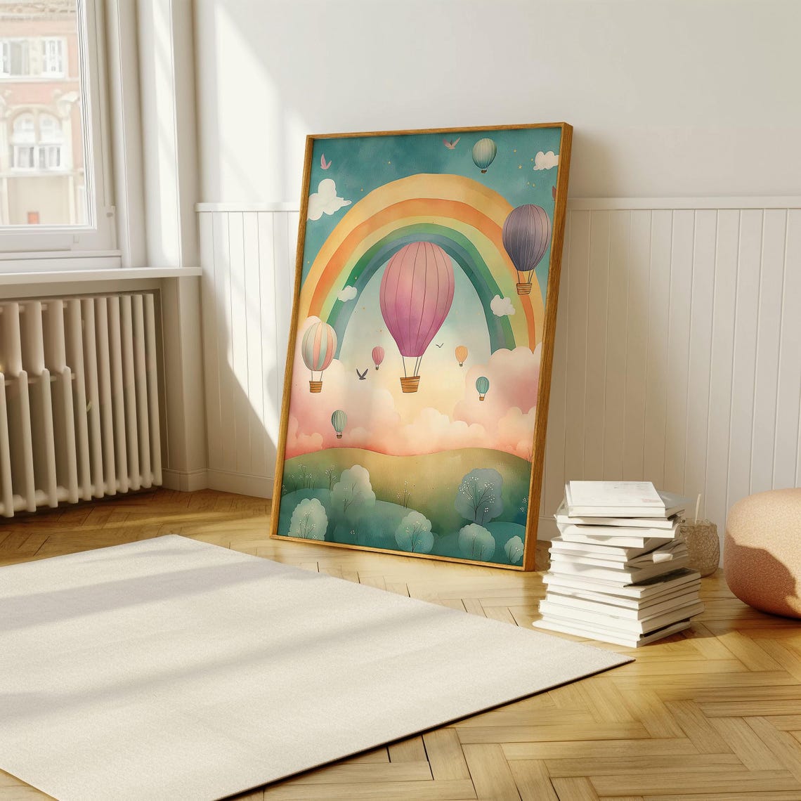 Rainbow Sky Adventure Print Vintage Style Hot Air Balloons Artwork Perfect For Brightening Up Modern Nurseries - Image 5