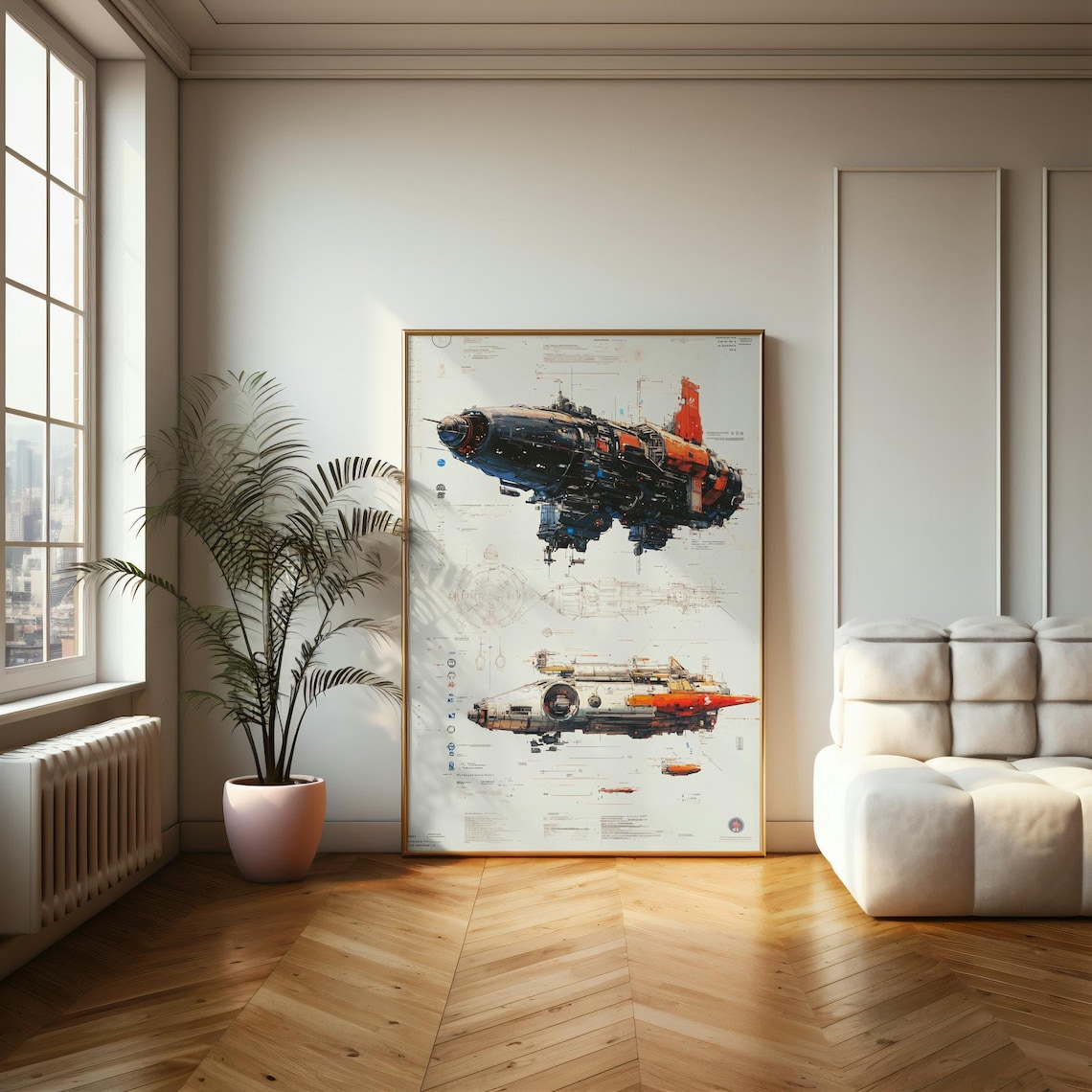 Futuristic Spacecraft Blueprint, Sci-Fi Art Print - Image 2