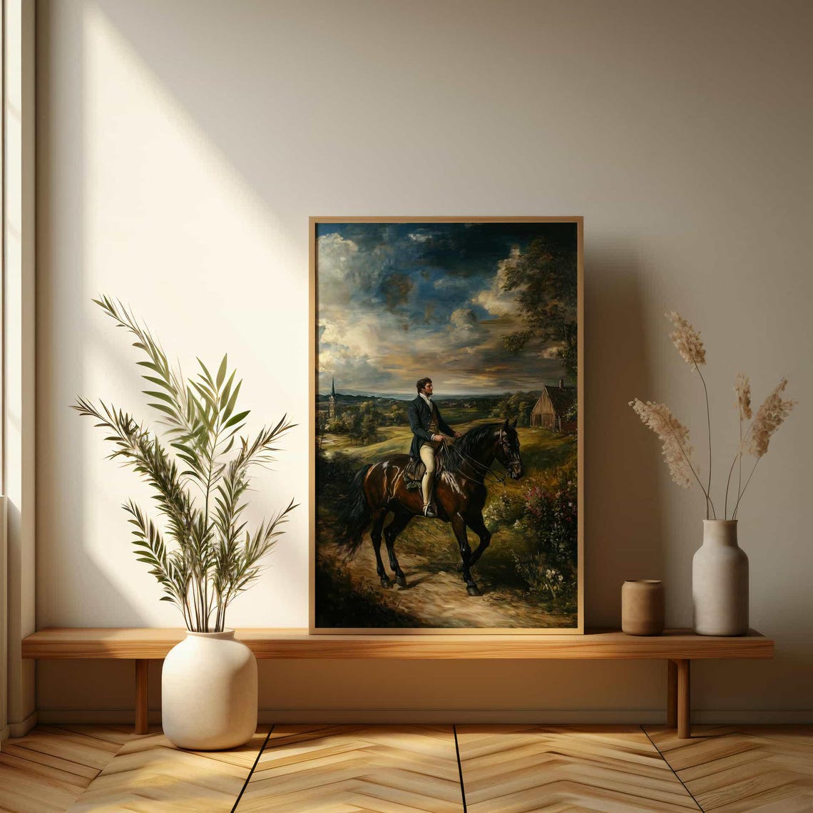 Gentleman on Horseback in Countryside Classic Oil Painting Poster - Image 3