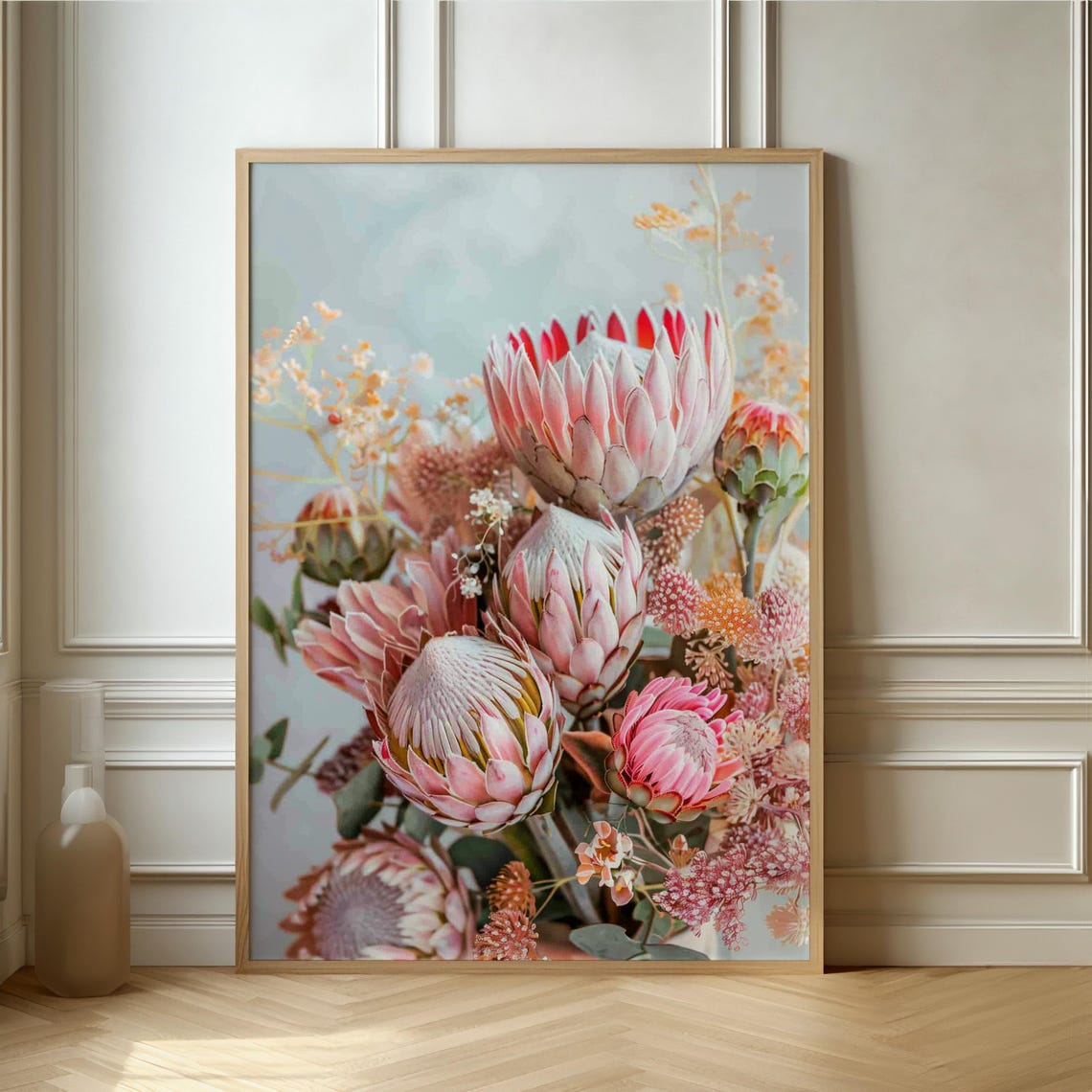 Lush Pink King Protea Floral Arrangement Romantic Modern Art Print