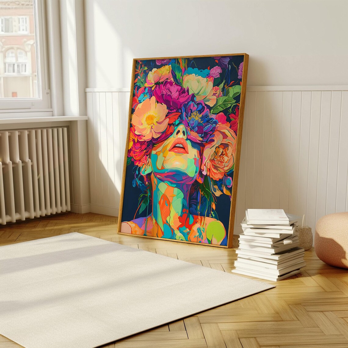 Contemporary Floral Woman Embracing Nature Art Print - Image 5