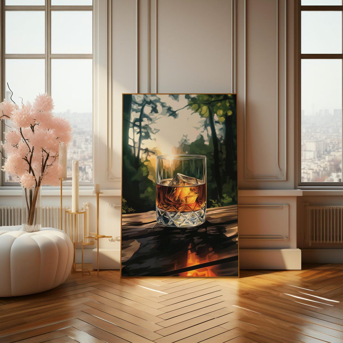 Whiskey Glass on Rocks in a Sunlit Forest Modern Still Life Poster - Image 4