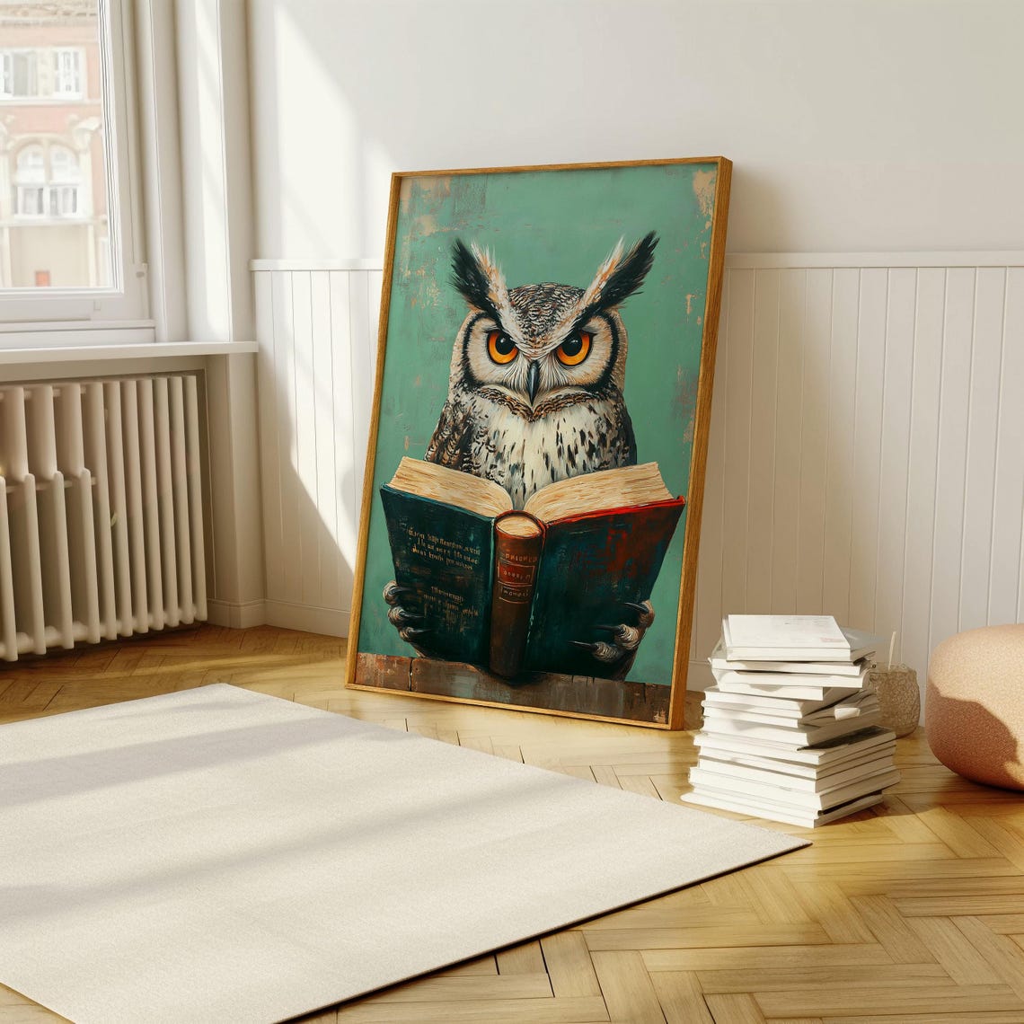 Wise Owl Reading An Open Book Quirky Forest Animal Portrait Poster - Image 5