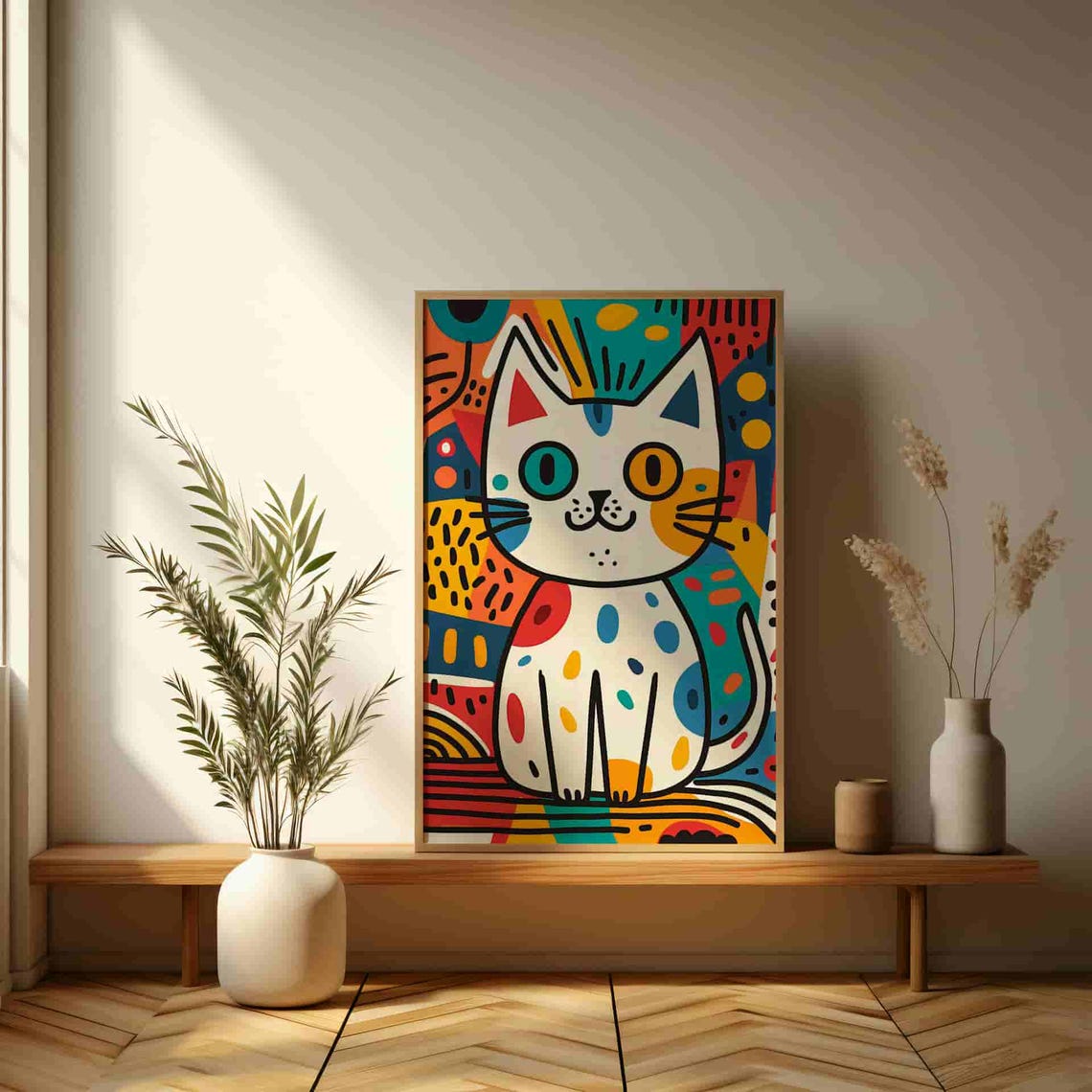 Whimsical Doodle Cat Colorful Pop Art Kitty Illustration Poster - Image 3