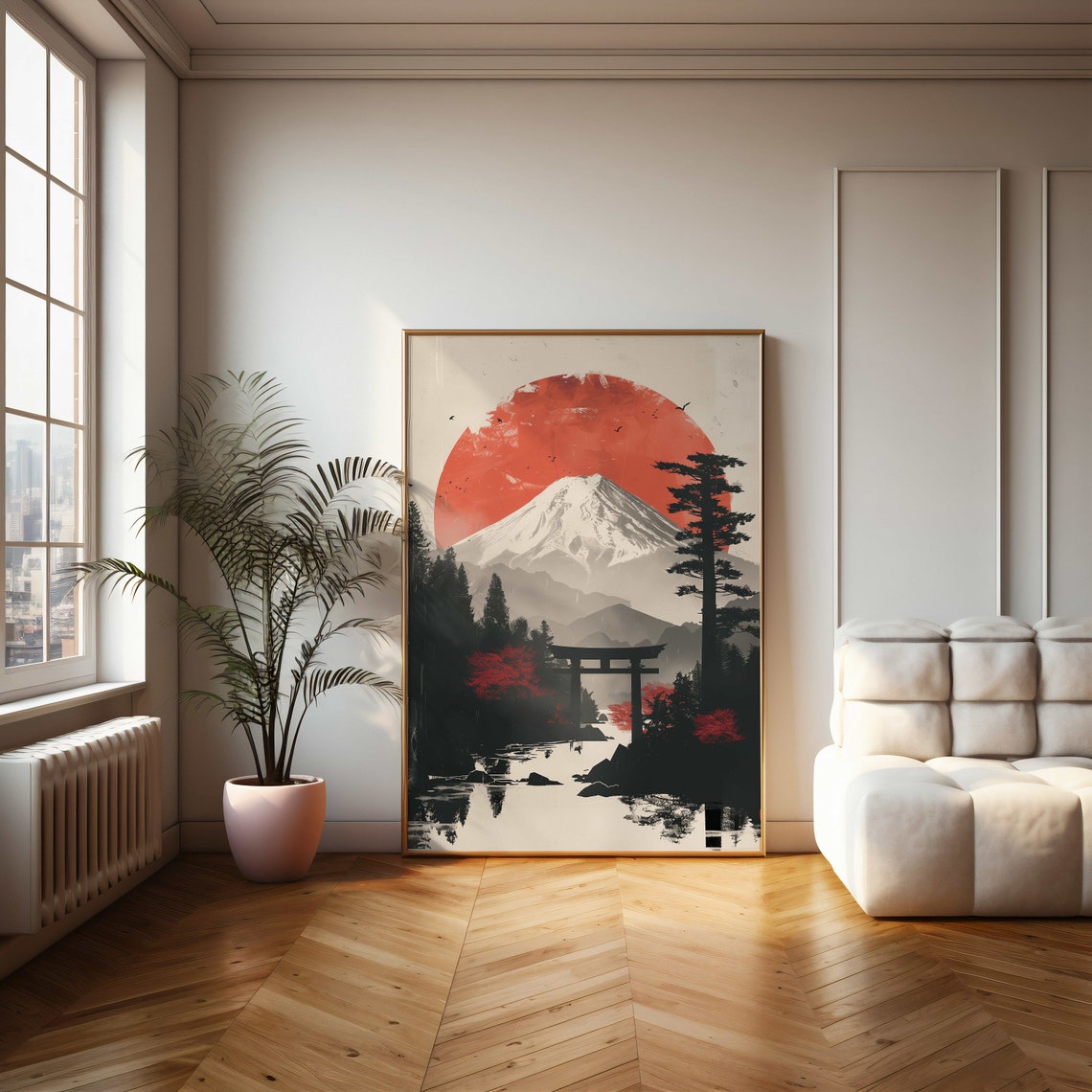 Mount Fuji With Torii Gate And Red Sun Japanese Style Art Poster - Image 2