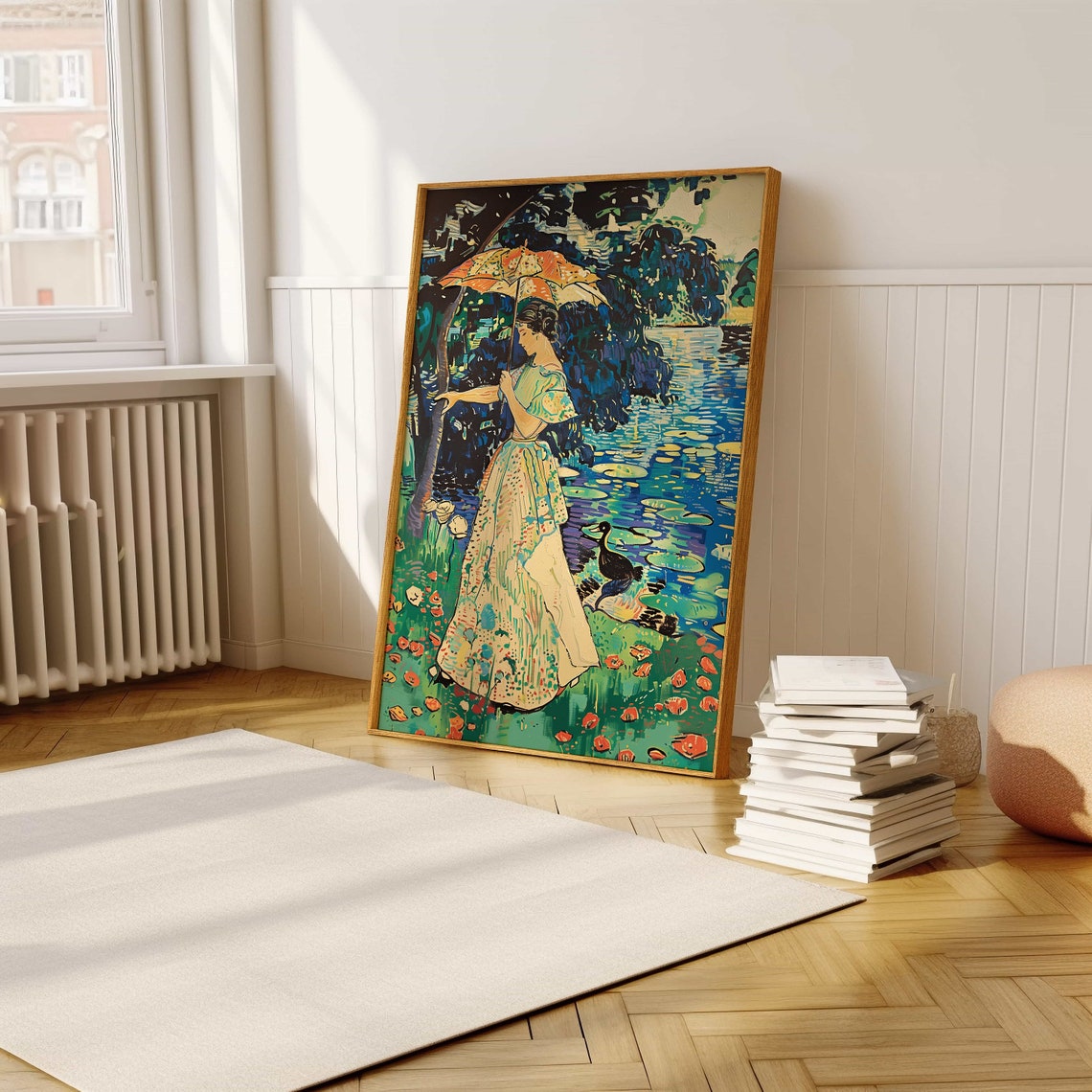 Vintage Lady With Parasol by a Lily Pond Impressionist Poster - Image 5