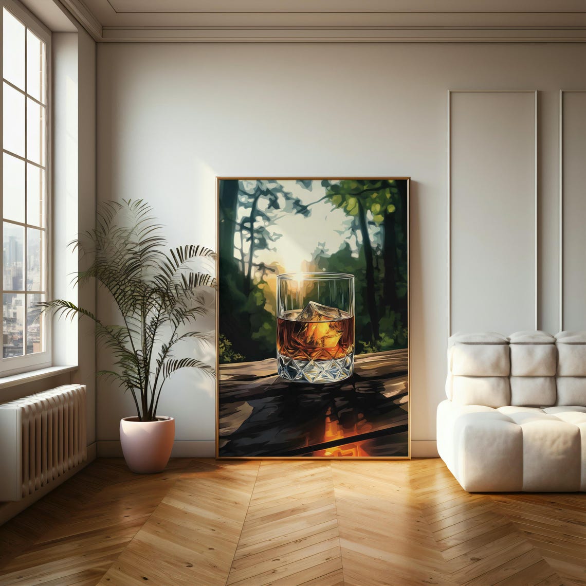 Whiskey Glass on Rocks in a Sunlit Forest Modern Still Life Poster - Image 2