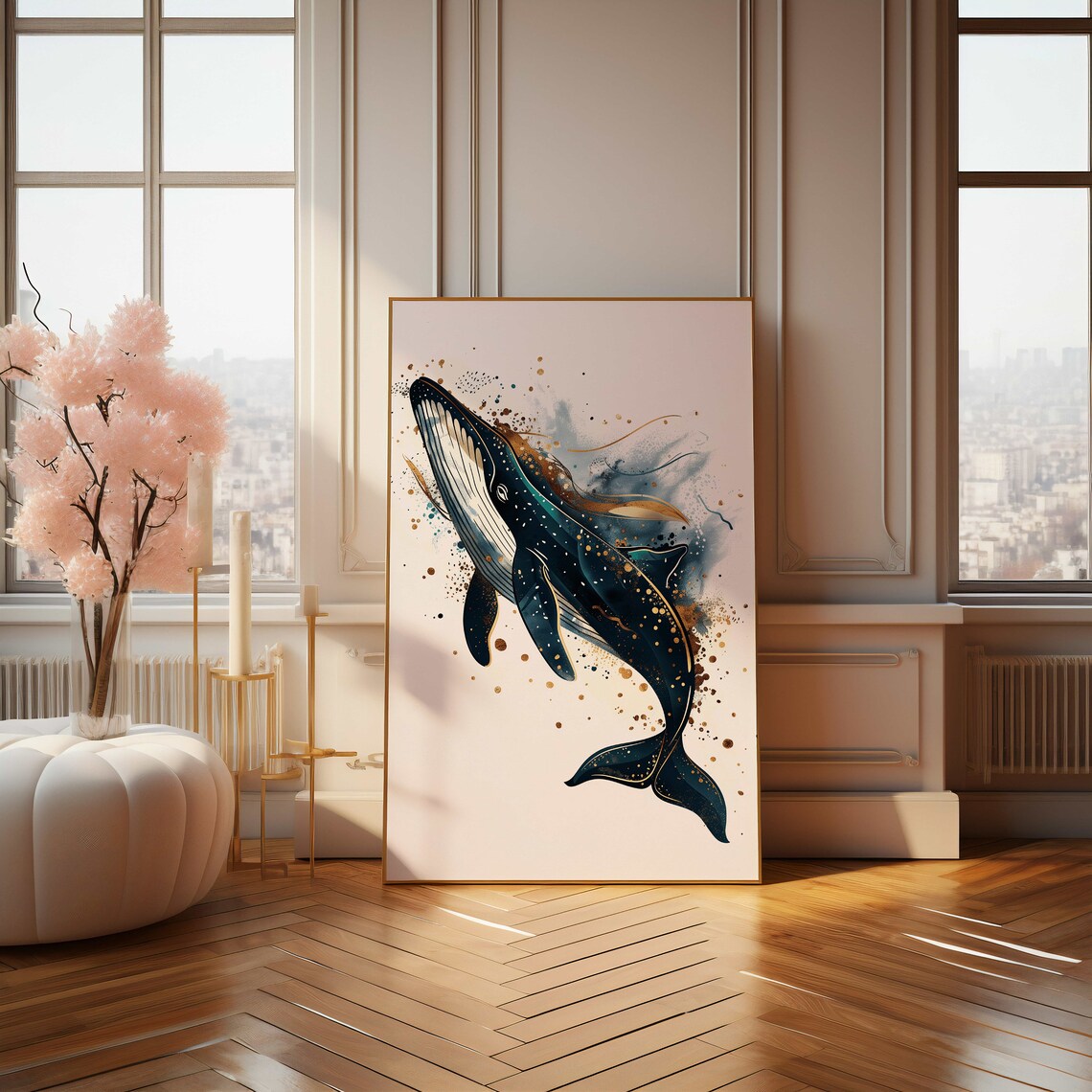 Humpback Whale Watercolor Art with Gold Splatter Detail Poster - Image 4
