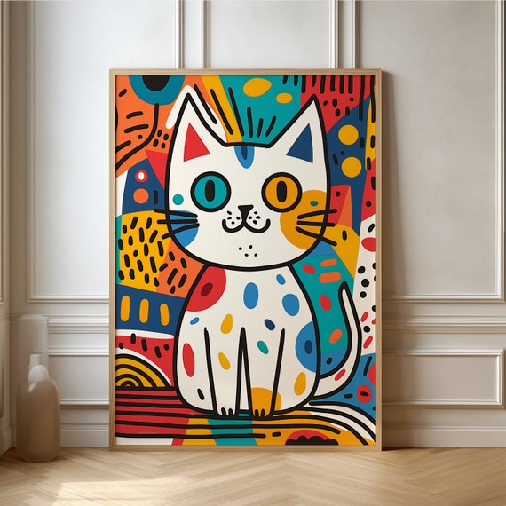 Playful Cat Poster Vivid Colors And Bold Lines Art