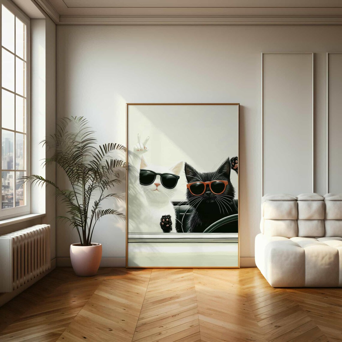 Two Cool Cats In Convertible With Sunglasses Peace Sign Funny Road Trip Poster - Image 2
