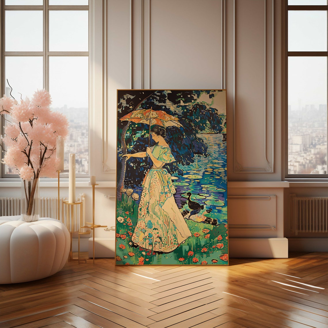 Vintage Lady With Parasol by a Lily Pond Impressionist Poster - Image 4